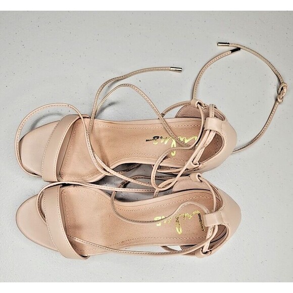 Lulus Neutral Wrap Nude Lace Up Gladiator Block Heel Sandals Heels 9 EUC - Picture 2 of 8